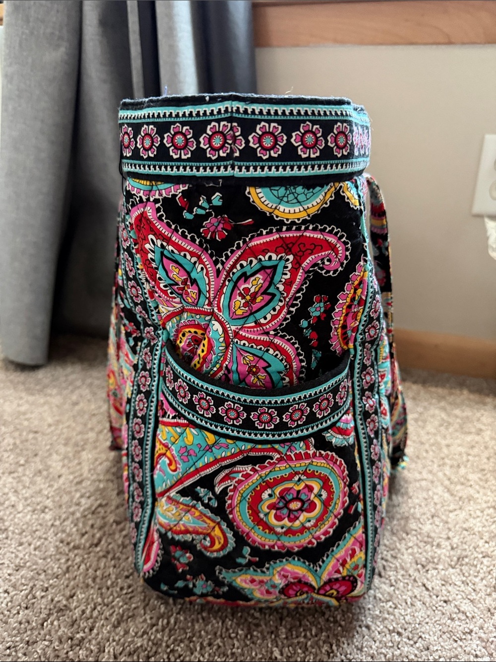 Vera Bradley XL Carry On Paisley Tote Bag in Black with Pink & Teal Accents - Picture 5 of 8